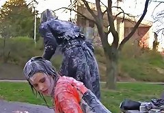 two lesbians get messy in the park