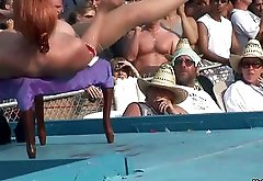 Redhead stripper gets the pool party going