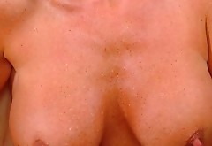 Perky boobs blonde milf with erect nipples masturbates