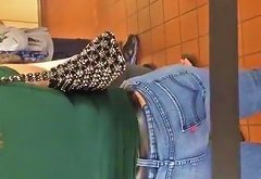 Tight jeans pants woman waiting