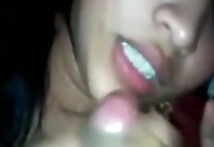 Latina amateur chick is busy with sucking a dick for sperm on cam