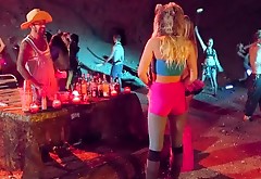 Wild costume party turns into a hardcore public fuck fest