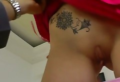 Dirty tattooed bitch got her pussy fingered hard by horny boy