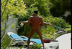 Slut gets her pussy fucked and her face creamed outside by the pool