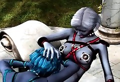 3D cartoon alien lesbian babe gets licked outdoors