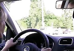 Lesbians playing in the car while driving european oral
