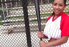 Busty Latina loves to play with balls