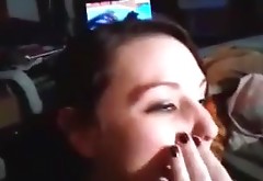 Cute girl cleans up after facial and swallows all the cum
