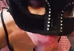 Masked wife sucking and swallowing
