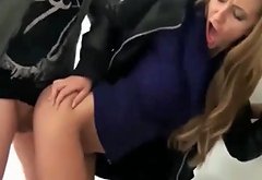 amazing blonde takes hot creampie on stairs