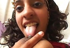 Curly haired Indian cutie with beautiful eyes gives hot blowjob