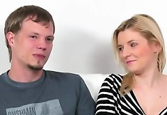 Blonde female agent interviews couple