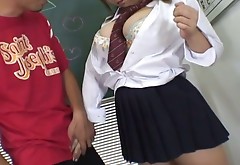 Skanky college student Kumiko Hayama pleasures her teacher's dick in a lecture room