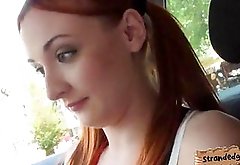 Redheaded teen slut Eva Berger facialed by a stranger