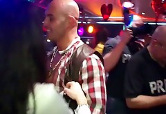 Slim already tipsy bitches seduce a stripper and give a handjob in the club