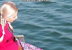 Kinky pale blondie turns a picnic into a doggy fuck on the river bank