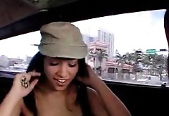 Sweet school doll stripping in the sex bus
