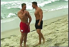 Bisexual beau Billy Herrington displays his manly body on the beach.  He gets approached by an outgoing, buff brown-haired man.  Intrigued, Billy brin