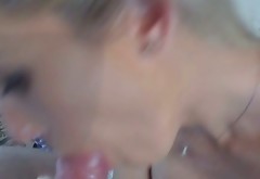 Horny blond haired hooker deep throats hot blooded cock
