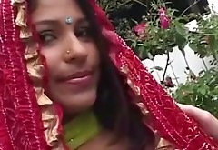 Chubby Indian beauty gives head outdoors and gets fucked mish style