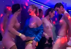 Buxom and seductive gals dance and seduce each other for hot sex in club