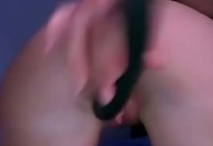 Curvy brunette whore masturbates with cucumber on webcam