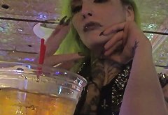 Smoking with Long Nails POV at Public Bar in Casino during Power Outtage