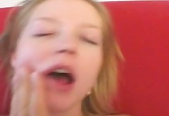 Short haired blondie has appetite for cum and sucks fat long cock