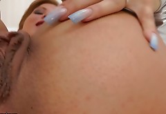Sexy milf Liz gets ready for huge dildo penetration