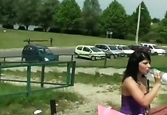 Train tracks fucking with a busty brunette teen