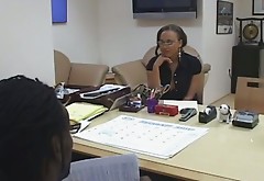 Talkative hot ebony slut Mone Devine sucks a cock in the office