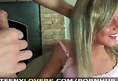 Teeny Lovers - Blonde teases clit during sex
