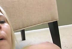 Light haired kinky chick called Riley Evans fucks with metal dildo