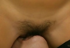 Classy Asian chick gets her hairy pussy expertly eaten out