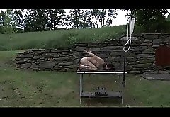 Outdoor BDSM Cage Locked Enema Slave