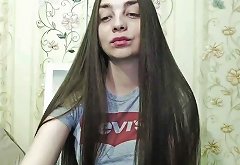 Cute Long Haired Brunette Striptease and Brushing Long Hair Hair