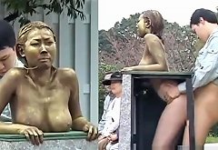 Golden fake statue fuck in public Txxx com