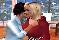 Busty 3D cartoon lesbian getting fingered by two babes