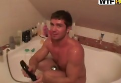 Handsome dude takes shower with his sex GF