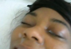 Ebony girlfriends face and tits covered in cum