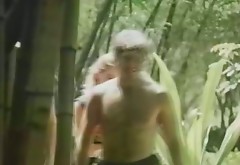 Three blonde bootylicious slutty tourists get fucked doggy in jungle