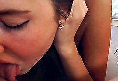 Cock sucking lover gets her facial