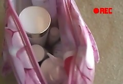 Japanese freaky teen Aki Hoshino wraps herself in a toilet paper