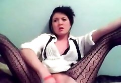 Skank plays with cunt in private camshow