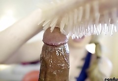 Candy May - Gives handjob to BBC with a latex glove
