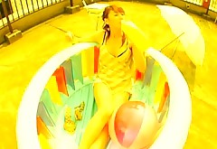 Cute and sexy Japanese babe Megumi Yasu enjoying day in her tiny pool