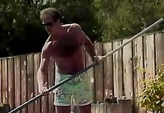 Hot blooded guy is gonna eat kitty of his bitch right in pool
