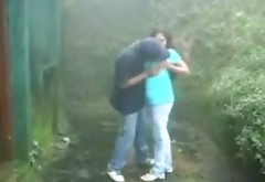 Nice blowjob outdoors by the dark haired young bitch