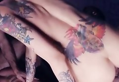 Two cute tattooed sluts get fucked by two guys