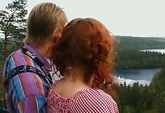 Filthy amateur redhead chick has dirty oral sex outdoor